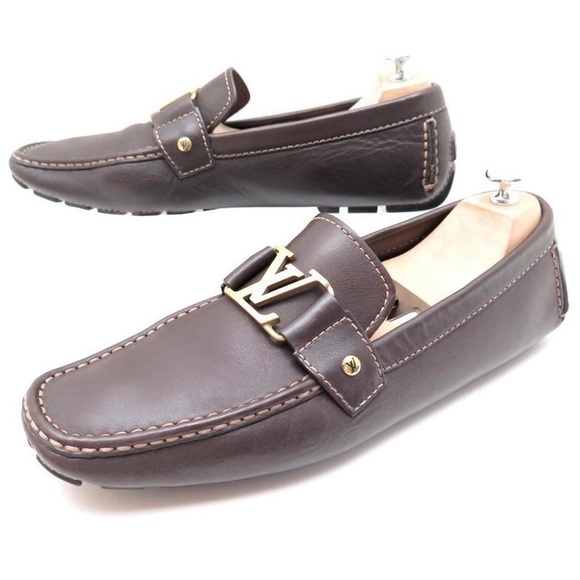 LOUIS VUITTON MENS MONTE CARLO DRIVERS- WORN 1X- SIZE 10- BROWN W/ GOLD HARDWARE - Picture 7 of 9
